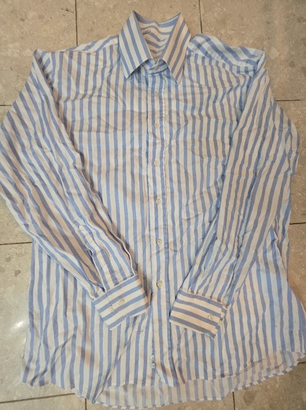 Harry & Sons Men's Dress Shirt Blue And White Stripe 42/16.5